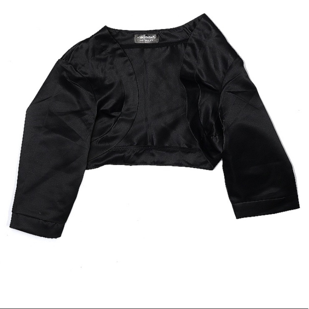 Black Butterfly cropped shimmer open front shrug jacket US size 12